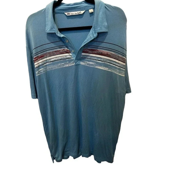 Travis‎ Mathew Mens Blue Striped Short Sleeve Button Up Polo Golf Shirt Size XL - Picture 1 of 6